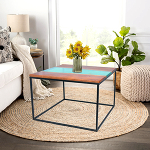 Acacia wood Dining and coffee <b>Table</b> with Crystal <b>Clear</b> Resin Coating Modern Square Bar Top Wood/Metal Frame for Home Use - Product Image 6