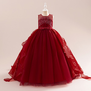 Robe de soirée princesse haut de gamme pour filles, en tulle bouffant avec traîne, idéale pour les spectacles sur scène, les récitals de piano et les fêtes - Product Image 1