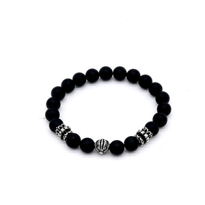 Yunnique Pulsera de ágata negra mate con cuentas de acero inoxidable de 8,0 mm, regalo de joyería unisex - Product Image 1