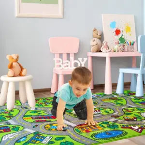 儿童和儿童卧室和游戏室游戏时间收集恐龙恐龙狩猎路线图区域地毯