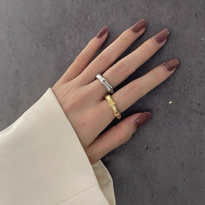 Anillo de Bambú de Plata de Ley 925, Diseño Minimalista, Ajustable, Joyería Unisex, Regalo - Product Image 4