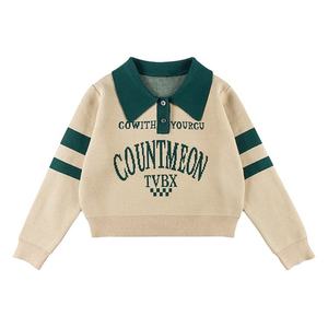 2023 OEM ODM Tùy Chỉnh Thiết Kế Logo Mới Jacquard Polo Áo Sơ Mi Áo Len Dài Tay Áo Màu Crop Áo Thun Của Phụ Nữ Áo Len - Product Image 1