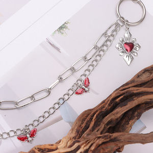 Cadena de Pantalones de Doble Capa con Colgante de Corazón Rojo y Mariposa Vampiro, Estilo Europeo Americano, Accesorio de Fiesta, Aleación de Zinc - Product Image 3