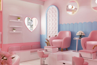 Aménagement Intérieur Complet de Salon de Manucure Personnalisé – Rénovation de Magasin de Coiffure et Esthétique Rose