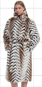 Manteau long décontracté en fausse fourrure de renard pour femme, style urbain, avec ceinture, coupe ample et tissée - Product Image 6
