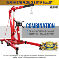 Grue de levage hydraulique pliable KARLION KR-U660 de 2 tonnes avec construction métallique, certifiée CE, garantie 12 mois, cric de voiture