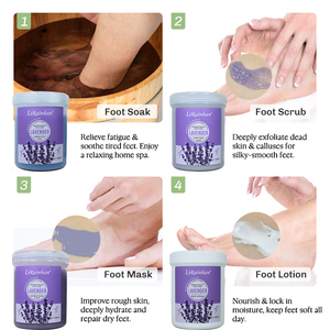 Kit de Cuidado de <span class=keywords><strong>Pies</strong></span> <span class=keywords><strong>para</strong></span> Limpieza Profunda con Exfoliante de Sal Marina, Mascarilla de Lodo y <span class=keywords><strong>Crema</strong></span>: Sistema Profesional de 4 Pasos, 1000ml |   Fabricante OEM - Product Image 5