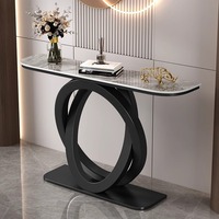Table Console d'Entrée Dorée de Salon, Table de Couloir Moderne en Acier Inoxydable, Tables Consoles de Luxe en Marbre