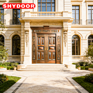 Porte de sécurité de luxe en cuivre avec cœur en acier inoxydable, double porte d'entrée principale pour villa, finition <span class=keywords><strong>acajou</strong></span> pour extérieur de manoir - Product Image 2