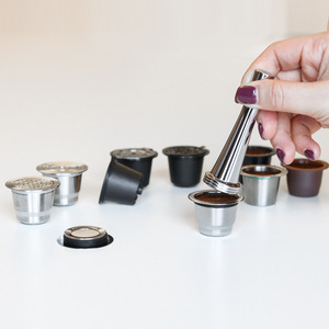 LIHONG Capsule de café réutilisable en acier inoxydable pour <span class=keywords><strong>Vertuo</strong></span>, vide, avec tasseuse intégrée, pour usage domestique et commercial, compatible avec les machines à café et outils à thé - Product Image 2