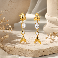 Boucles d'oreilles pendantes anti-allergie en acier inoxydable avec breloque poisson style bohème pour femme, bijoux de mode bohème