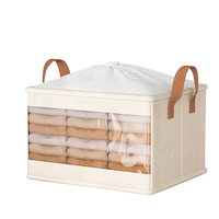 Panier à linge pliable en tissu de lin Panier de rangement pour vêtements lavable avec sac à poussière Panier à linge pliable avec fenêtre transparente