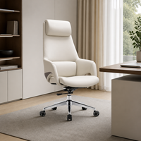 Chaise de bureau de direction moderne blanche à dossier haut avec revêtement en cuir PU, design ergonomique pivotant pour bureau à domicile