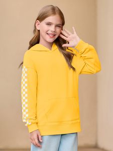 Sweatshirt à capuche manches longues à carreaux avec poche pour enfants 5-14 <span class=keywords><strong>ans</strong></span> - Product Image 4