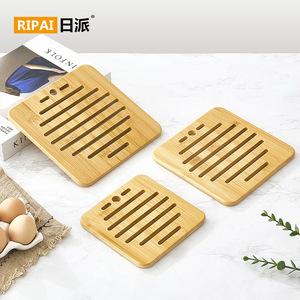 Tapis de table en bambou résistant à la chaleur, dessous de plat rond en bois, tapis isolant de cuisine, couleur unie - Product Image 2