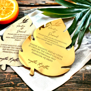 Invitation de mariage à feuilles tropicales Conception de feuilles de <span class=keywords><strong>palmier</strong></span> Monstera, thème botanique vert pour les mariages à destination de plage - Product Image 1