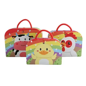 Custom Cute Pig Print Kids Gift <b>Box</b> with Handle, Rainbow Paper Suitcase <b>Box</b> for Children <b>Party</b> - Product Image 4
