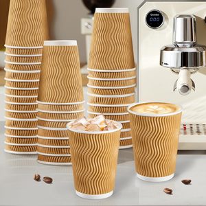 Vasos de Papel Desechables para <span class=keywords><strong>Café</strong></span>, Ecológicos, Biodegradables, con Paredes Onduladas y Tapas, al por Mayor - Product Image 1