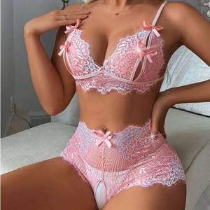 Sexy lingerie dunne kant strik holle bh-band nachtjapon ODM groothandel dames - Product Image 4