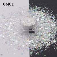 Poudre de paillettes mélangées hexagonales, flocons métalliques, matériau plastique fabriqué en Chine pour l'impression textile et le revêtement