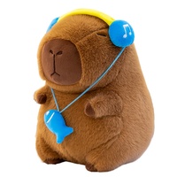 Peluche Capybara avec Casque Bleu, Poupée en Peluche Zen Anti-Stress pour Amateurs de Musique, Animal en Peluche Doux et Apaisant, Vente en Gros OEM