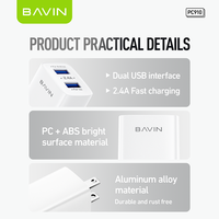 Bavin PC910 12w 2.4a chargeurs rapides universels de téléphone portable mural à double USB en gros