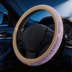 Housse de volant Aire Space Luxury <span class=keywords><strong>Plaid</strong></span> Crystal à 3 branches en cuir PU et peluche courte, design Bling, ajustement universel, confortable pour <span class=keywords><strong>voiture</strong></span> - Product Image 1