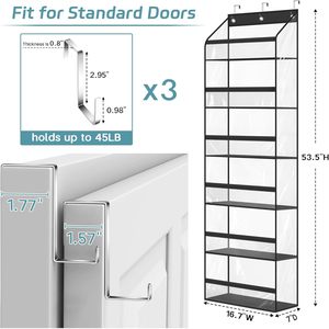 Clear Over The Door Hat Rack For Baseball Caps Large 72 Cap Storage Organizer Closet Wall Mount <b>Hook</b> Type Black Rectangle - Product Image 6