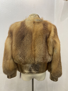 Lussuoso Cappotto in Vera Pelle con Pelliccia di <span class=keywords><strong>Volpe</strong></span> Rossa Ispessita per Donna, Personalizzabile in Taglie Grandi con Colletto in Vera Pelle - Product Image 3