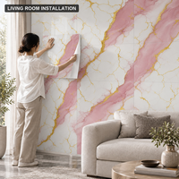 Papier peint autocollant en marbre blanc rose doré 60x60cm avec surface en PET et mousse IXPE pour murs intérieurs