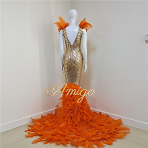 A3794 Maxi abito da <span class=keywords><strong>donna</strong></span> Sexy Migu arancione abito da spettacolo televisivo - Product Image 2