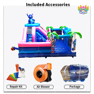 Château gonflable commercial pour enfants et tout-petits, grand modè<span class=keywords><strong>le</strong></span>, thème Stitch, avec souffleur, toboggan et parcours d'obstacles - Product Image 2
