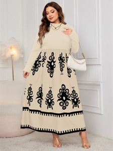 Yeni siyah baskılı uzun elbise, avrupa ve amerikan artı boyutu gevşek uzun kollu elbise - Product Image 2