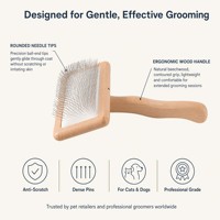 Brosse démêlante en bois avec picots en acier inoxydable, pointes arrondies, sûre pour la peau, pour le toilettage des chats et des chiens