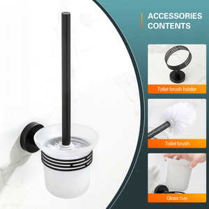 Soporte moderno para escobilla de baño, montado en la pared, con vaso de plástico esmerilado y acabado de latón pulido, diseño minimalista redondo para baño - Product Image 5