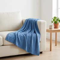 Couverture en tricot jacquard texturé à carreaux, bleu brume, en chenille douce et chaude, lavable, pliable, pour toutes les saisons