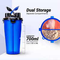 Bouteille d'eau portable 2-en-1 de 24 oz avec double compartiment, sans BPA, pour shaker de protéines et filet mélangeur, idéale pour la gym et l'extérieur