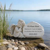 Statue commémorative d'ange gravée sur mesure, ange endormi en résine artisanale avec couronne florale, cadeau personnalisé pour la perte d'un animal de compagnie
