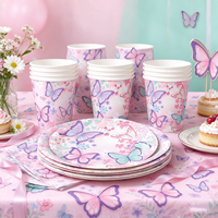Vaisselle jetable en acier inoxydable sur le thème du papillon rose, gobelets d'anniversaire festifs, décorations d'événements