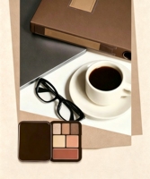 Palette de maquillage tout-en-un avec logo personnalisé, comprenant des fards à paupières à effet chromatique, du blush, un illuminateur et un contour