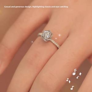 Bloom elegante argento placcato rosa Moissanite anello di diamanti in acciaio inox fede nuziale accessorio alla moda per il matrimonio - Product Image 4