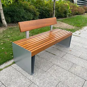 Bangku logam desain Modern furnitur perkotaan bangku jalan kayu untuk taman dan Plaza