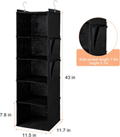 Étagère de rangement suspendue pour armoire avec 5 étagères, 2 poches latérales, installation par crochet en acier, pliable, lot de 2, revêtement en poudre pour le rangement.