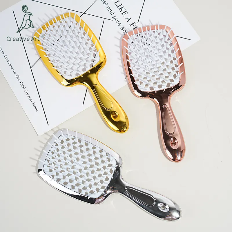 Electroplating Gold Silver Hollow Hairdressing Comb Wet Dry Hair Scalp Plate Combs Barber Comb Salon Hair Styling Tool