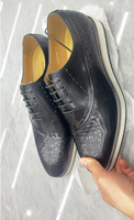 Nouveauté Mode 2023 Chaussures d'Été et d'Automne en Cuir Patiné Fait Main, Semelle Noire, Décontractées et Personnalisées en Cuir Véritable