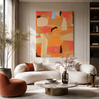 Peinture à l'huile abstraite peinte à la main, art sur toile à blocs de couleurs chaudes, taille personnalisée, fournisseur en gros pour hôtels et maisons