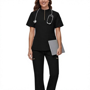 Factory Direct Wholesale OEM <b>Scrubs</b> Unisex Cotton Polyester Woven Zip Front Top Flare Pant Stretch Nursing <b>Scrubs</b> <b>Set</b> Uniform - Product Image 3