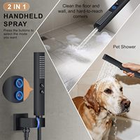 Ensemble de douche mural carré noir mat poli avec système de douche à double jet pluie et douchette à main pour hôtels et appartements