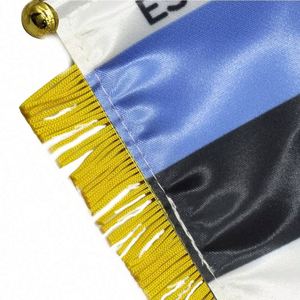 ธงสามเหลี่ยมซาตินแบบกำหนดเองของเอสโตเนียสำหรับรถยนต์ พิมพ์ดิจิทัลขนาดเล็ก พร้อมพู่สีเหลือง ทำจากโพลีเอสเตอร์พลาสติก สำหรับใช้กับยานยนต์ - Product Image 6