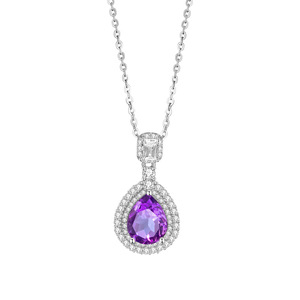 Collier Pendentif Double Halo en Améthyste Vente en Gros, Argent Sterling 925, Grenat Naturel Taille Poire 8*10mm, Bijoux Fins - Product Image 1